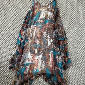 Ella Moss Teal & Brown Marble Print V-Neck Top
